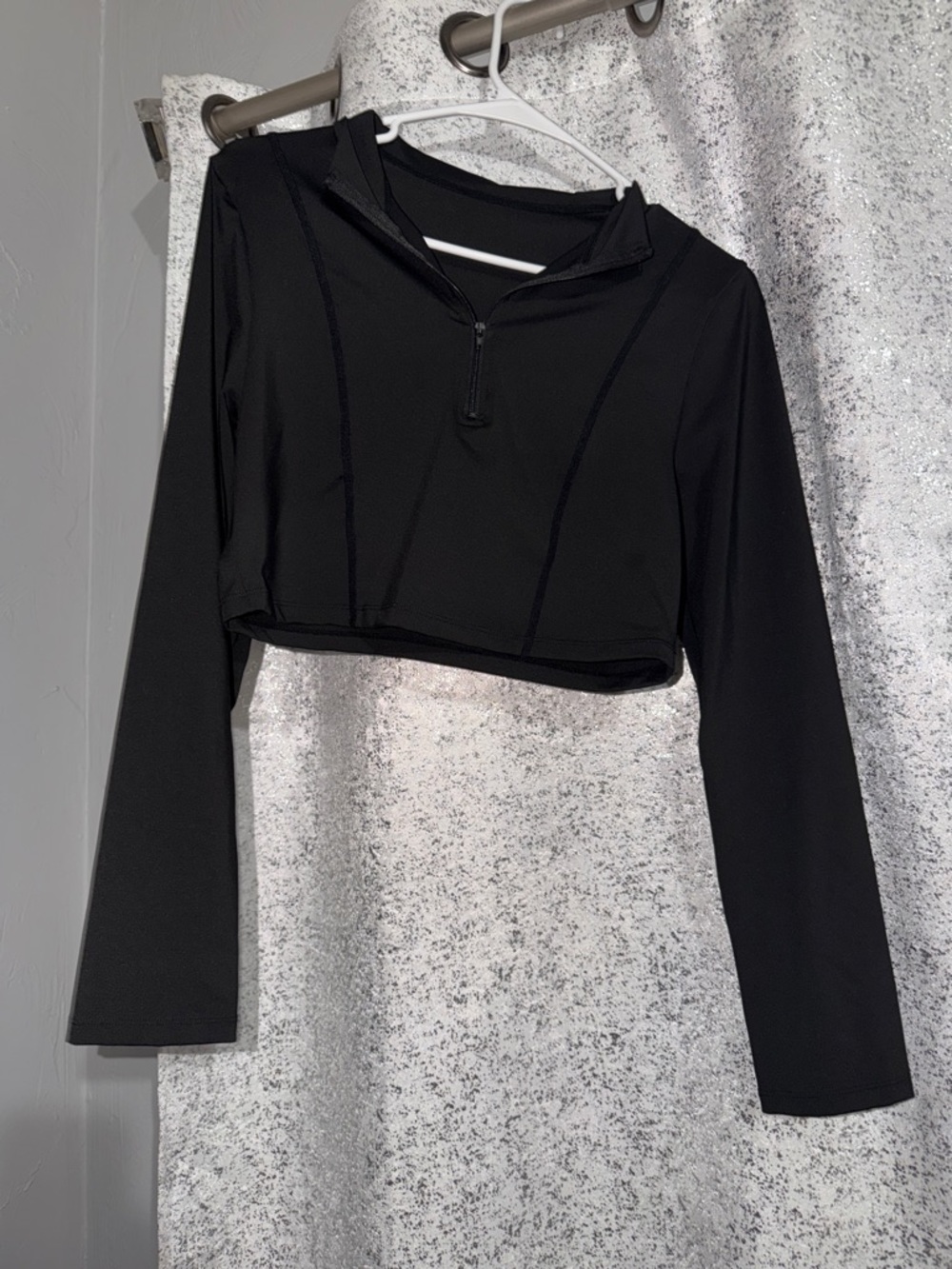 SHEIN Black Long-Sleeve Cropped Quarter-Zip Top